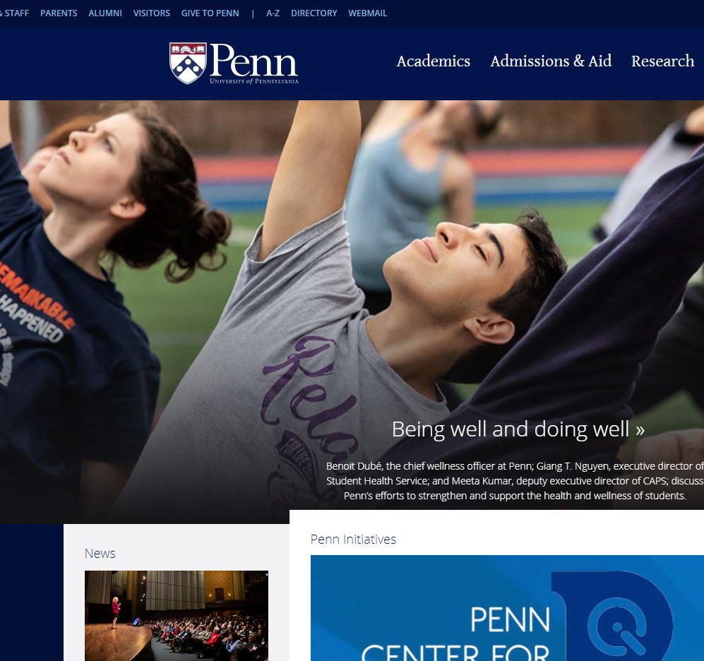 Penn website homepage