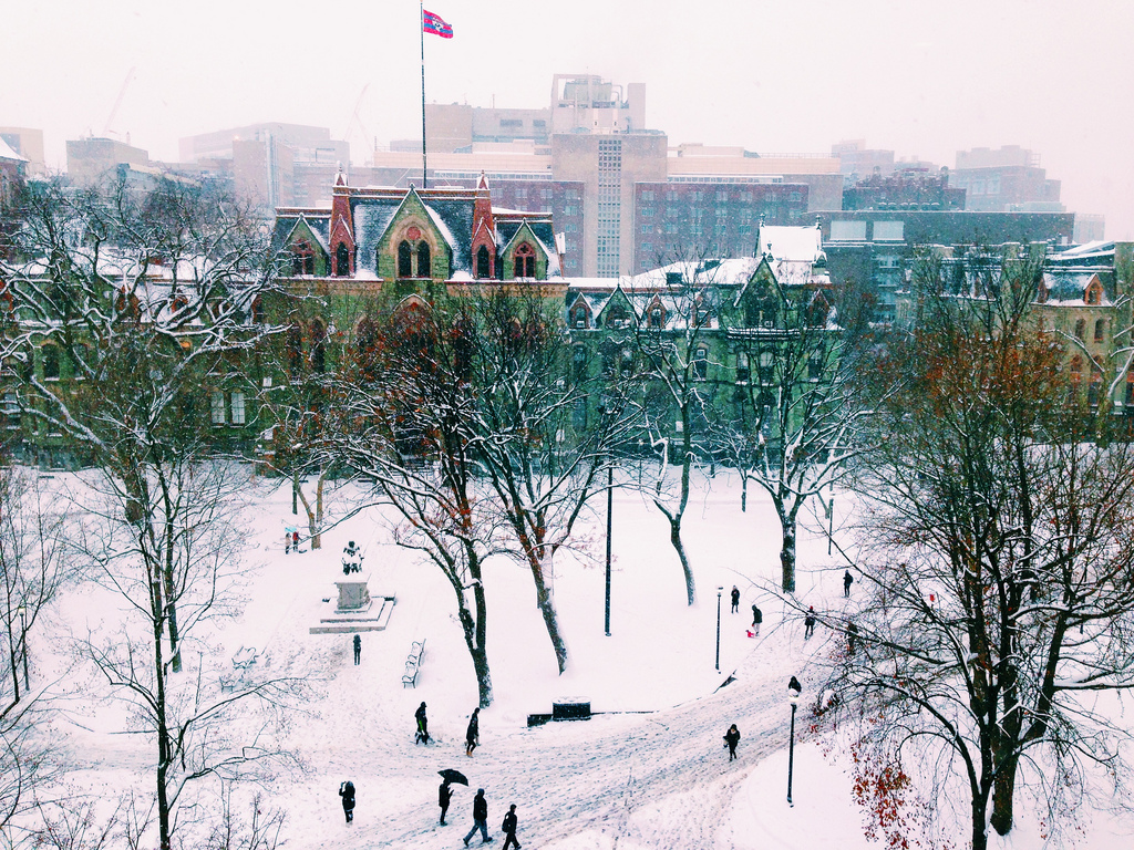 snow-covered College Green