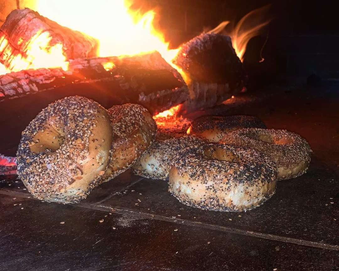bagels in a wood oven