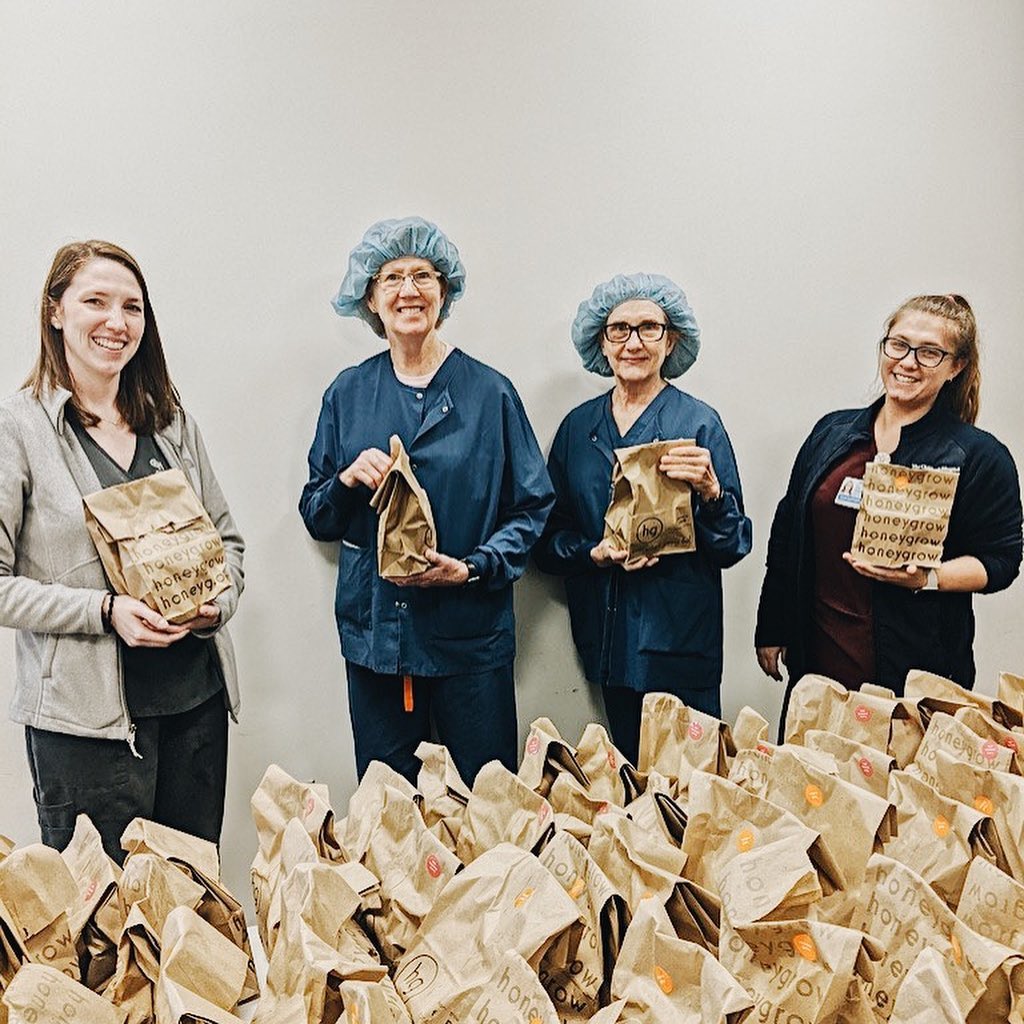 medical professionals receiving food