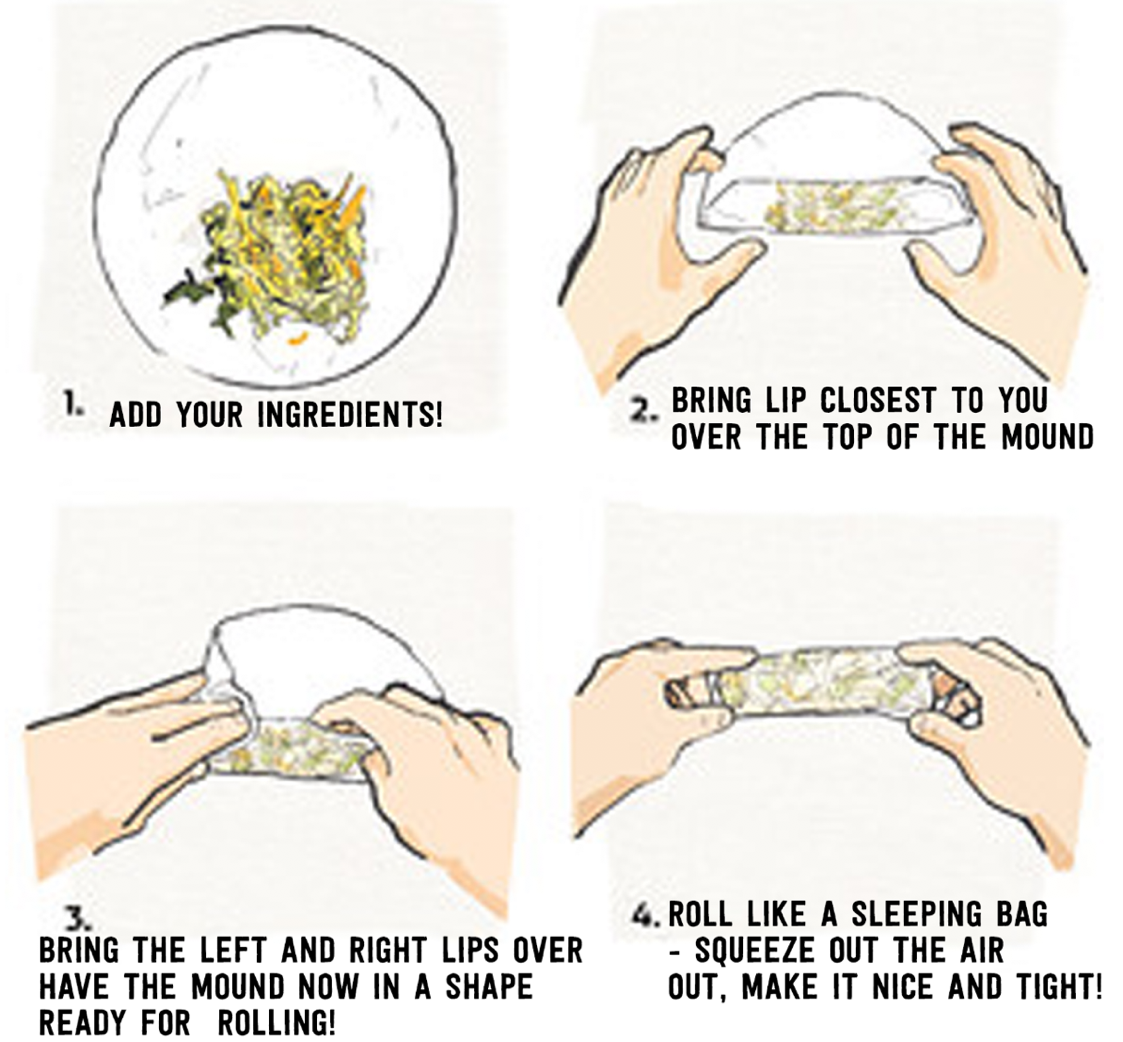 instructions to wrap a spring roll