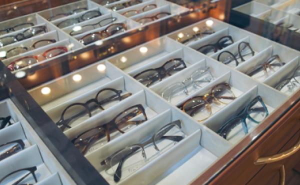 Glasses on display inside Eye Encounters.