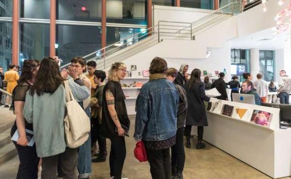 Photo of a crowd at the Institute of Contemporary Art 