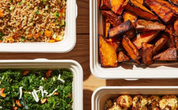 food in square containers on table