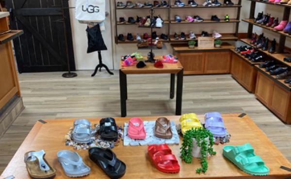 Shoes on display inside the Natural Shoe Store.