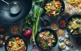 A variety of salads and salad fixings made by Honeygrow.