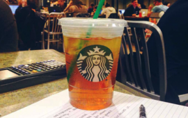 Drink on a table in Starbucks.