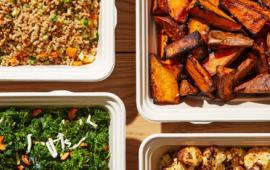 food in square containers on table