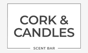 Cork and Candles Logo the words cork & candles
